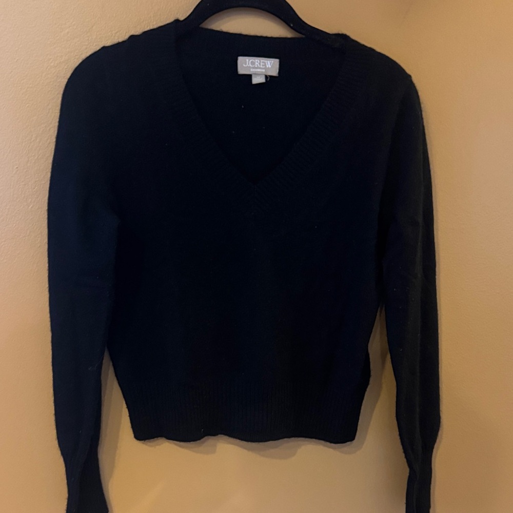 J. Crew Classic Black Cashmere V-Neck Sweater